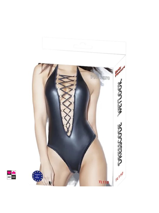 Sexy Body in Vinile con Intrecci Frontali – Versatile per Outfit Piccanti, Taglia Unica