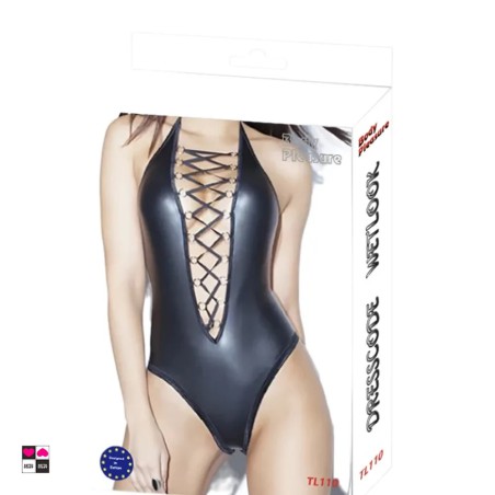 Sexy Body in Vinile con Intrecci Frontali – Versatile per Outfit Piccanti, Taglia Unica