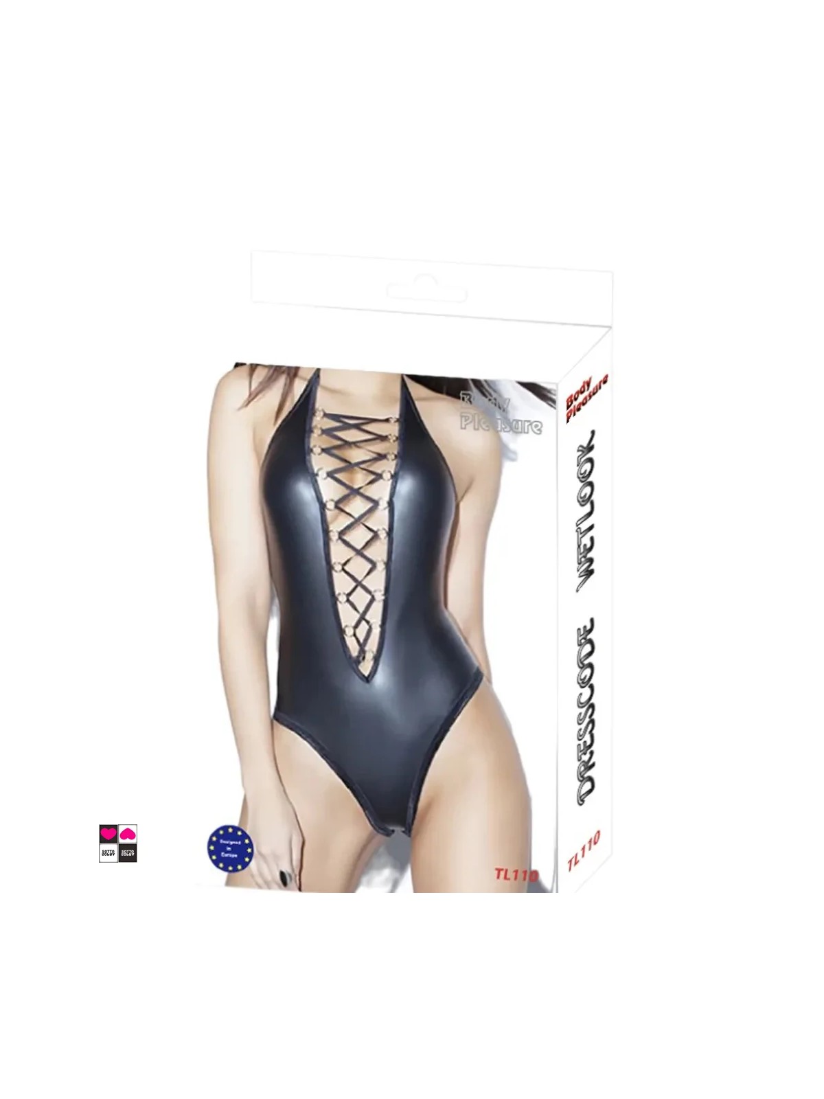 Sexy Body in Vinile con Intrecci Frontali – Versatile per Outfit Piccanti, Taglia Unica