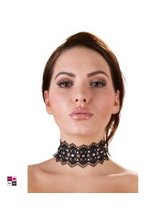 Collare Nero in Pizzo con Perle e Strass