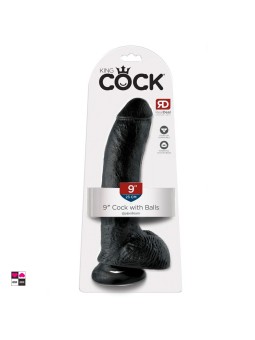 Dildo con Scroto 9" Nero con Ventosa - Design Curvo Lunghezza totale: 22,9 cm
Diametro: 5,1 cm King Cock