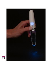 Illuminazione LED integrata nella punta in vetro: si attiva automaticamente all'accensione del vibratore. Luce azzurra soffusa.