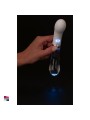 Illuminazione LED integrata nella punta in vetro. Si attiva automaticamente all'accensione del vibratore. Luce azzurra soffusa.