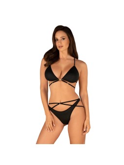 Set lingerie nero con lacci e stringhe Obsessive Cobra Nive - vista frontale indossato