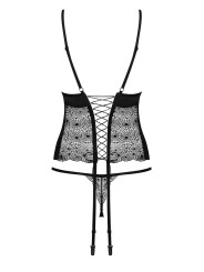 Perizoma in pizzo coordinato set Sharlotte Obsessive — stesso motivo nero del corsetto