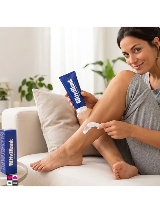 Applicazione crema depilatoria BlitzBlank sulle gambe — pelle liscia senza rasoio in pochi minuti