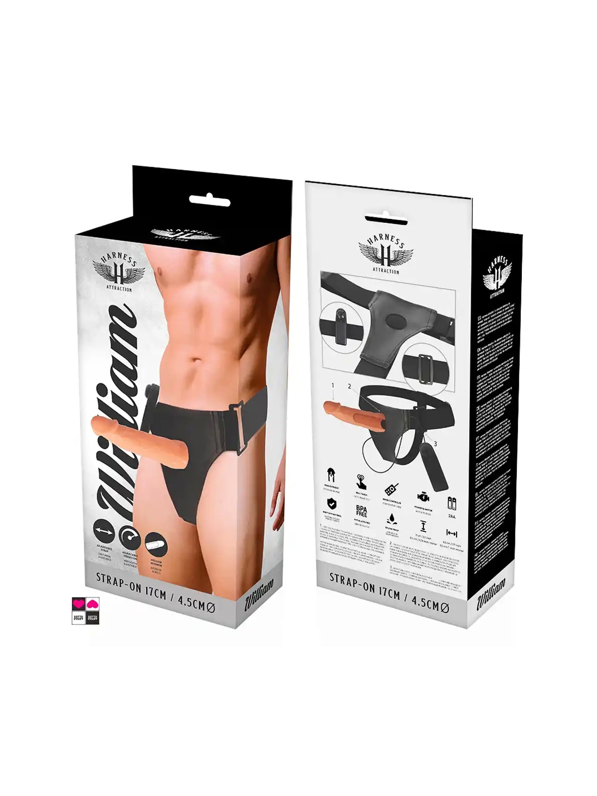 Strap on cavo nero Harness Attraction con vibratore regolabile e imbracatura a cinghie