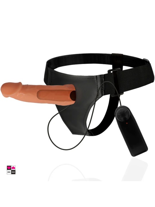 Dettaglio imbracatura regolabile in neoprene e pelle vegana dello strap on cavo