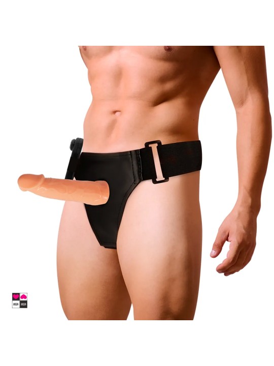 Struttura cava dello strap on Harness Attraction, vista laterale con cinghie di fissaggio