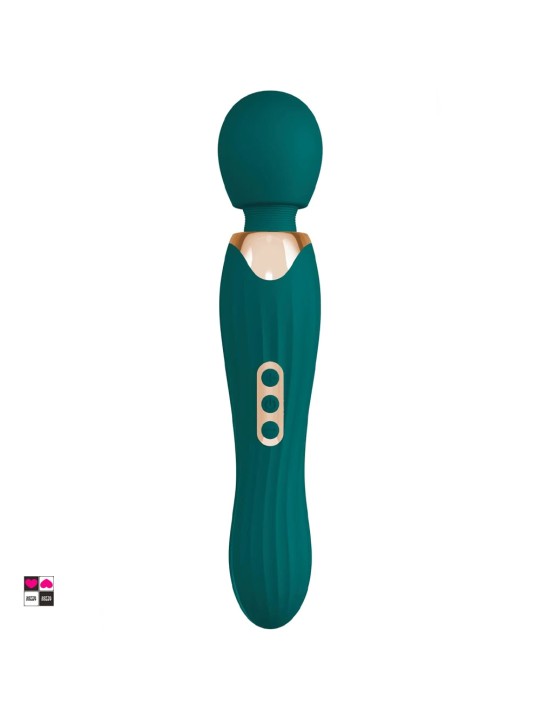 Massaggiatore wand verde in silicone vellutato, 29,3 cm con testina flessibile da 5,8 cm