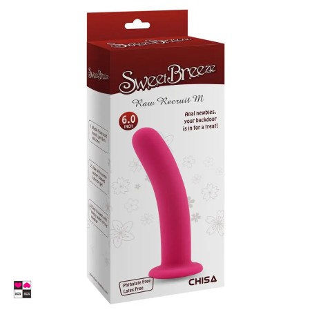 Dildo anale flessibile in silicone rosa nella sua confezione