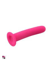 Dildo in silicone liscio per strap on, vista laterale della ventosa