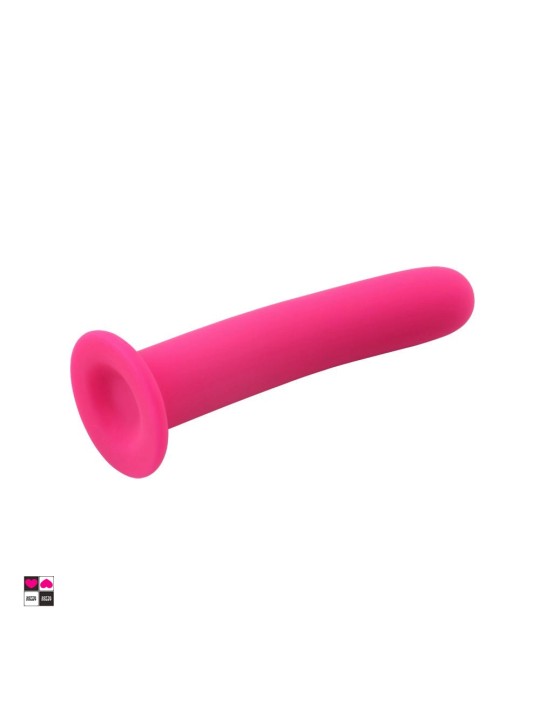 Dildo in silicone liscio per strap on, vista laterale della ventosa